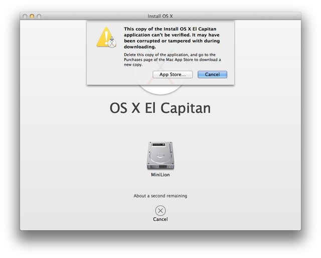 Error while installing OS X El Capitan